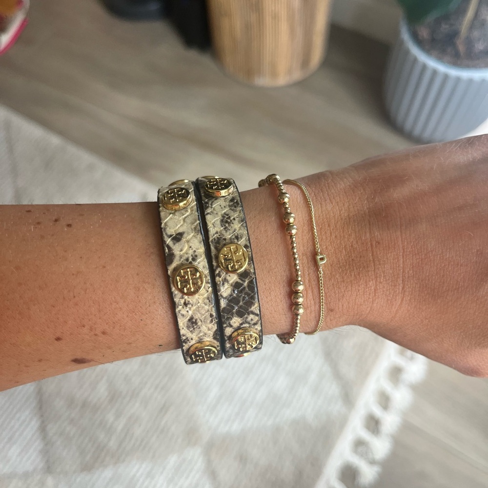 Tory Burch Snakeskin Wrap Bracelet with Gold Accents